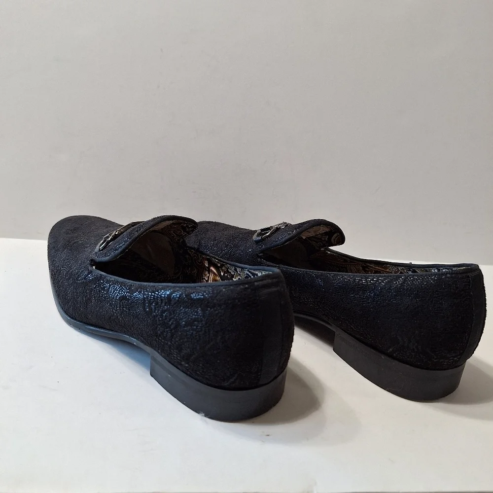 After Midnight Men's Black Tone On Tone Paisley Loafers Dress Shoes Size 8